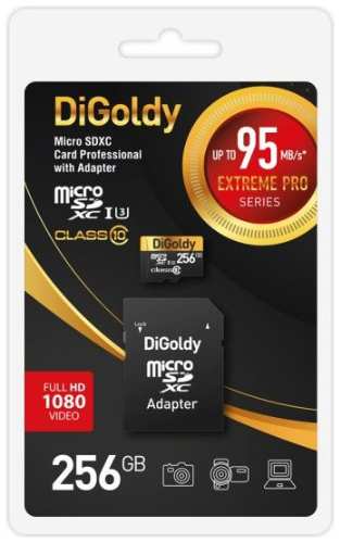 Карта памяти MicroSDXC 256GB DiGoldy DG256GCSDXC10UHS-1-ElU3 Class 10 Extreme Pro UHS-I U3 (95 Mb/s) + SD адаптер