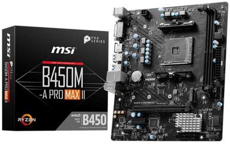 Материнская плата mATX MSI B450M-A PRO MAX II (AM4, AMD B450, 2*DDR4 (4133), 4*SATA 6G RAID, M.2, 2*PCIE, 2.5Glan, DVI-D, HDMI, 4*USB 3.2, 2*USB 2.0) 9698403913