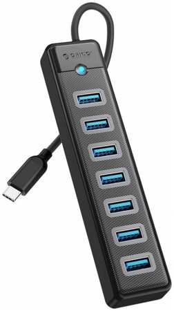 Концентратор Orico PW7U-C3 7*USB-A 3.0, 5 Гбит/с, подключение через USB-С, кабель 0,15м, черный 9698407030