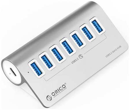 Концентратор Orico ORICO-M3U7-10-SV-BP 7*USB-A 3.2 Gen1, вход USB-C 3.2 Gen1, кабель 1м, серебристый 9698407093
