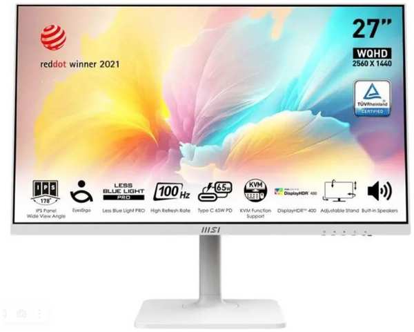 Монитор 27″ MSI Modern MD272QXPW 9S6-3PB19H-225 2560x1440, 16:9, IPS, 100Hz, 1ms, 1000:1, 400cd, 178гр/178гр, HDMI, DP, 2*USB Type-A, USB Type-B, USB