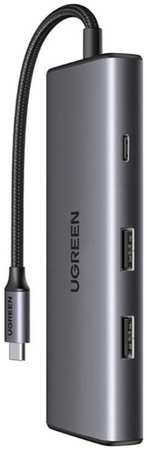 Разветвитель UGREEN CM498 15531_ USB-C To HDMI+2*USB 3.2 A+ USB-C 3.2+SD/TF+PD, серый 9698413300