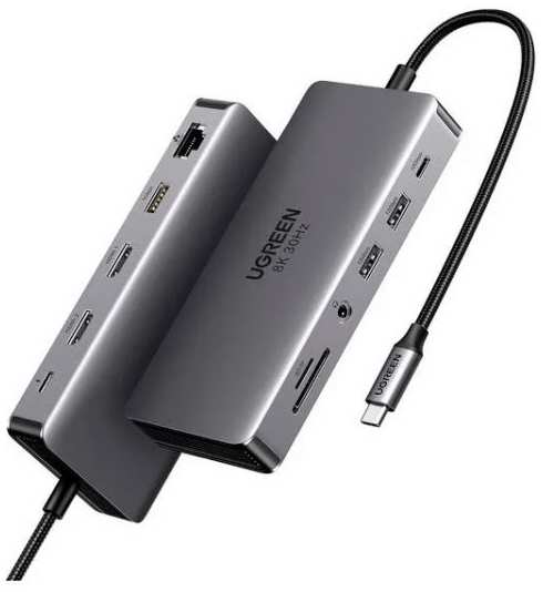 Разветвитель UGREEN CM681 15965_ 11-in-1 USB-C, Hub Dual HDMI, серый 9698413306