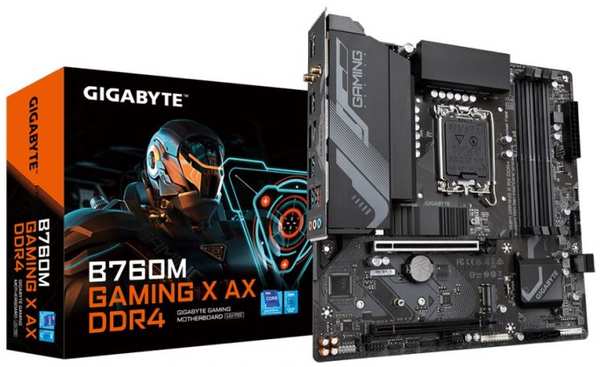 Материнская плата mATX GIGABYTE B760M GAMING X AX (LGA1700, B760, 4*DDR5 (7600), 4*SATA 6G RAID, 2*M.2, 2*PCIE, 2.5Glan, WiFi, BT, HDMI, DP, 4*USB 3.2