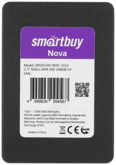 Накопитель SSD 2.5'' SmartBuy SBSSD240-NOV-25S3 Nova 240GB SATA 6Gb/s 520/480MB/s MTBF 1.2M 100 TBW 9698415646