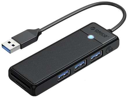 Разветвитель Orico PAPW3AT-U3-015-BK-EP с 3xUSB-A 3.0, 1xTF/SD, 5 Гбит/с, подключение через USB-A, кабель 0,15м