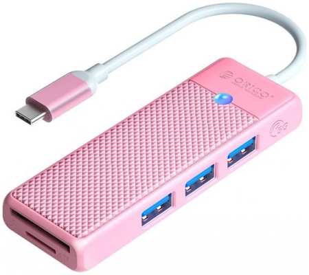 Разветвитель Orico PAPW3AT-C3-015-PK-EP с 3xUSB-A 3.0, 1xTF/SD, 5 Гбит/с, подключение через USB-C, кабель 0,15м, розовый 9698417432