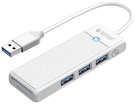 Разветвитель Orico PAPW3AT-U3-015-WH-EP с 3xUSB-A 3.0, 1xTF/SD, 5 Гбит/с, подключение через USB-A, кабель 0,15м, белый 9698417435