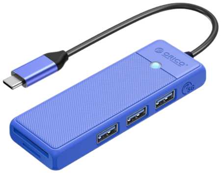 Разветвитель Orico PAPW3AT-C3-015-BL-EP с 3xUSB-A 3.0, 1xTF/SD, 5 Гбит/с, подключение через USB-C, кабель 0,15м