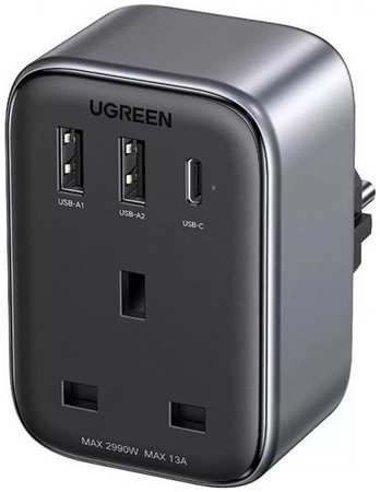Зарядное устройство сетевое UGREEN CD314 конвертер, Digi Nest Outlet Extender Converter(1 AC Outlets+30W 2A1C) розетка EU и вилка UK. Цвет: черный 9698418689