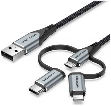 Кабель интерфейсный Vention CQJHF 3 в 1 USB 2.0 AM/Micro-B, USB-C, Lightning M - 1м. черный 9698419832