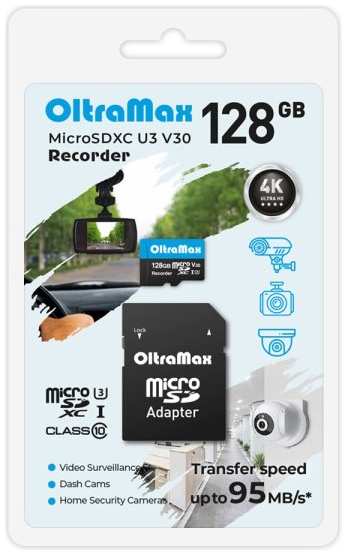 Карта памяти MicroSDXC 128GB OltraMax OM128GCSDXC10-U3-V30 Class 10 Recorder UHS-I U3 V30 (95 Mb/s) + SD адаптер 9698419904