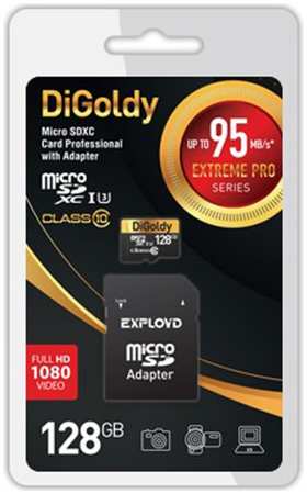 Карта памяти MicroSDXC 128GB DiGoldy DG128GCSDXC10UHS-1-ElU3 Class 10 Extreme Pro UHS-I U3 (95 Mb/s) + SD адаптер 9698419911