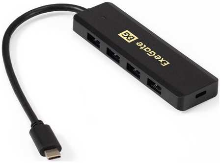 Концентратор Exegate EX293986RUS 4-в-1 (кабель-адаптер USB Type C --> 4xUSB3.0, Plug&Play, черный) 9698420030