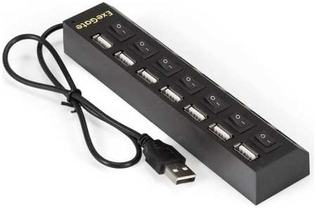 Концентратор Exegate EX293978RUS 7-в-1 (кабель-адаптер USB2.0 --> 7xUSB2.0, кнопки включения/отключения для каждого порта, Plug&Play, черный) 9698420035