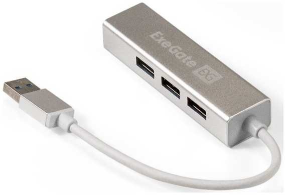 Концентратор Exegate EX293981RUS 4-в-1 (кабель-адаптер USB3.0 --> 4xUSB3.0, Plug&Play, серебристый) 9698420037
