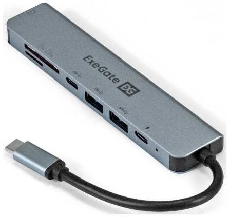 Док-станция Exegate EX293983RUS 7-в-1 (кабель-адаптер USB Type-C --> 2xUSB3.0 + Card Reader + PD 100W + HDMI 4K@60Hz, Plug&Play, )
