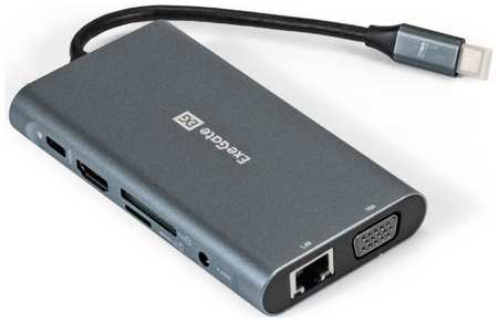 Док-станция Exegate EX293985RUS 10-в-1 (кабель-адаптер USB Type-C --> 3xUSB3.0 + Card Reader + PD 100W + HDMI 4K@30Hz + VGA + Audio + Lan RJ45 10/100 9698420917