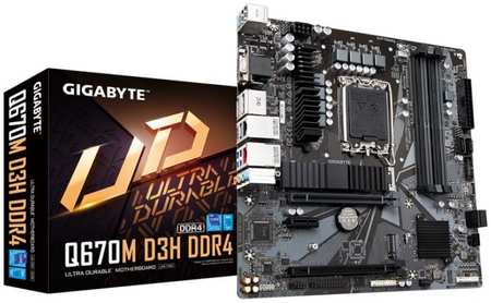 Материнская плата mATX GIGABYTE Q670M D3H DDR4 (LGA1700, Q670, 4*DDR4 (5333), 4*SATA 6G RAID, 2*M.2, 3*PCIE, 2.5Glan, Glan, HDMI, 2*DP, D-Sub, 2*USB T