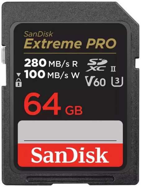 Карта памяти SDXC 64GB SanDisk SDSDXEP-064G-GN4IN Extreme PRO, 280/100MB/s, V60, C10, UHS-II