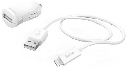 Зарядное устройство автомобильное HAMA H-183266 00183266 2.4A USB для Apple белый 9698424450
