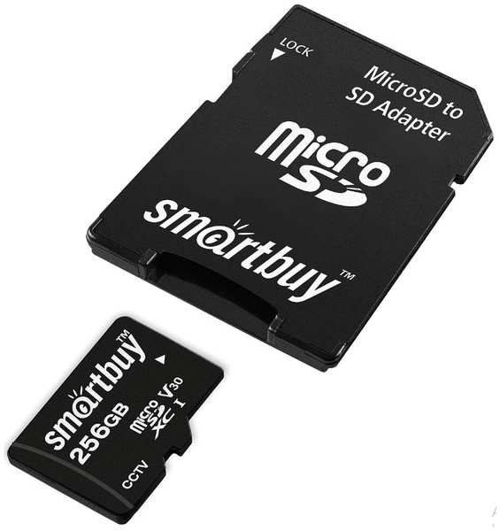 Карта памяти MicroSDXC 256GB SmartBuy SB256GBSDCCTV Class 10 UHS-I V10 для видеонаблюдения + SD адаптер 9698424678