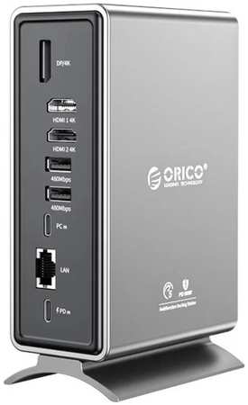 Док-станция Orico ORICO-CDH-15P-SV-BP 15 в 1, USB-A3.0 (5 Гбит/с)×2, USB-A2.0 (480 Мбит/с)×4, USB-C3.0 (5 Гбит/с)×1, TF(microSD)/ SD×1, HDMI(4K@60Гц)×