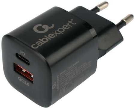Зарядное устройство сетевое Cablexpert MP3A-PC-47 20Вт, 3А, QC3.0/PD, 2 порта: USB и Type-C, черный, пакет 9698429646