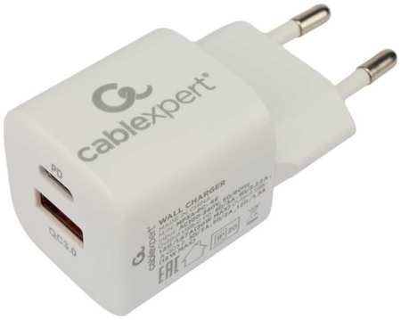 Зарядное устройство сетевое Cablexpert MP3A-PC-46 20Вт, 3А, QC3.0/PD, 2 порта: USB и Type-C, белый, пакет 9698429648