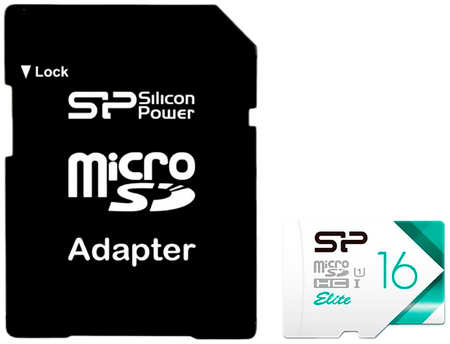 Карта памяти MicroSDHC 16GB Silicon Power SP016GBSTHBU1V21SP Elite Class 10 UHS-I U1 100Mb/s (SD адаптер)