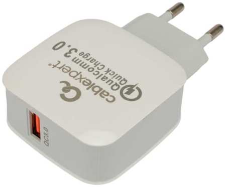 Зарядное устройство сетевое Cablexpert MP3A-PC-40 18Вт, 3А, QC3.0, 1 порт USB, белый, пакет 9698429853