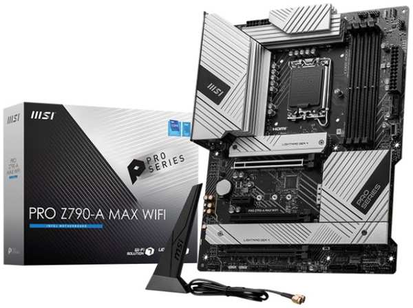 Материнская плата ATX MSI PRO Z790-A MAX WIFI (LGA1700, Z790, 4*DDR5 (7800), 6*SATA 6G RAID, 4*M.2, 4*PCIE, 2.5Glan, WiFi, BT, HDMI, DP, USB Type-C, 5 9698432116