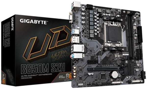 Материнская плата mATX GIGABYTE B650M S2H (AM5, AMD B650, 2*DDR5 (6400), 4*SATA 6G RAID, M.2, 2*PCIE, Glan, HDMI, DP, D-Sub, 2*USB 3.2, 4*USB 2.0)