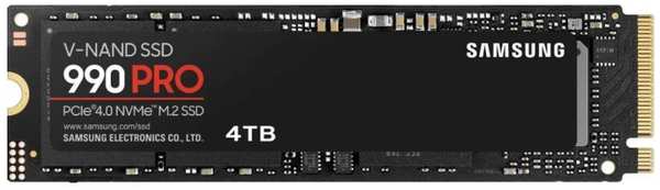 Накопитель SSD M.2 2280 Samsung MZ-V9P4T0CW 990 PRO 4TB PCIe Gen 4.0 x4 NVMe 2.0 TLC 7450/6900MB/s IOPS 1600K/1550K MTBF 1.5M TBW 2400 with heatsink