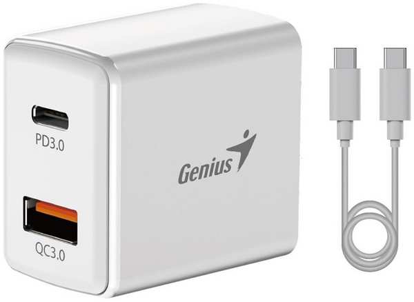 Зарядное устройство сетевое Genius PD-20ACP 32590009400 (20Вт) + кабель (USB-C -> USB-C) USB-C+USB-A output: DC 5V/3A, 1 метр. 9698437617