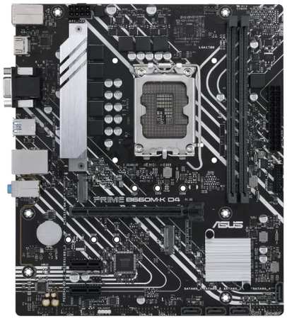 Материнская плата mATX ASUS PRIME B660M-K D4 90MB1950-M1EAY0 (LGA1700, B660, 2*DDR4 (5333), 4*SATA 6G RAID, 2*M.2, 3*PCIE, Glan, HDMI, D-Sub, 4*USB 3