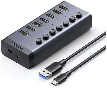 Концентратор USB 3.0 UGREEN CM481 90307 USB Type-C/7-Port USB Type-A 3.0, 12V EU, черный 9698444029
