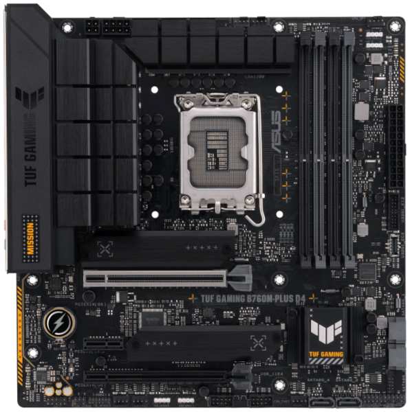 Материнская плата mATX ASUS TUF GAMING B760M-PLUS D4 (LGA1700, B760, 4*DDR4 (5333), 4*SATA 6G RAID, 2*M.2, 3*PCIE, 2.5Glan, HDMI, DP, USB Type-C, 5*US