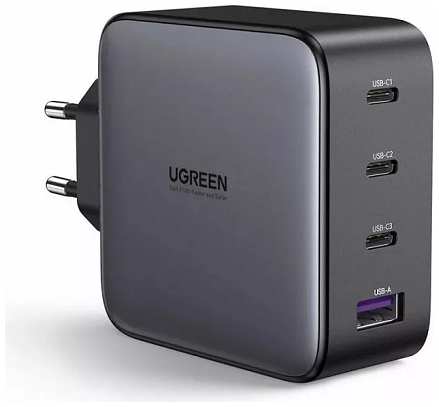 Зарядное устройство сетевое UGREEN CD226 90575 USB-A+3*USB-C 100W GaN Fast Charger с кабелем 100W USB-C. Цвет: космос