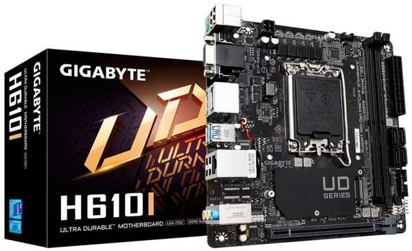 Материнская плата mini-ITX GIGABYTE H610I (LGA1700, H610, 2*DDR5 (5600), 4*SATA 6G, M.2, PCIE, Glan, HDMI, 2*DP, D-Sub, 2*USB 3.2, 4*USB 2.0) 9698452676
