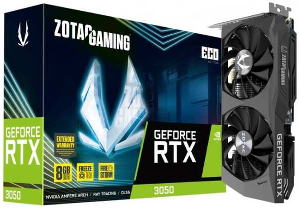 Видеокарта PCI-E Zotac GeForce RTX 3050 ECO (ZT-A30500K-10M) 8GB GDDR6 128bit 8nm 1552/14000MHz 3xDP HDMI