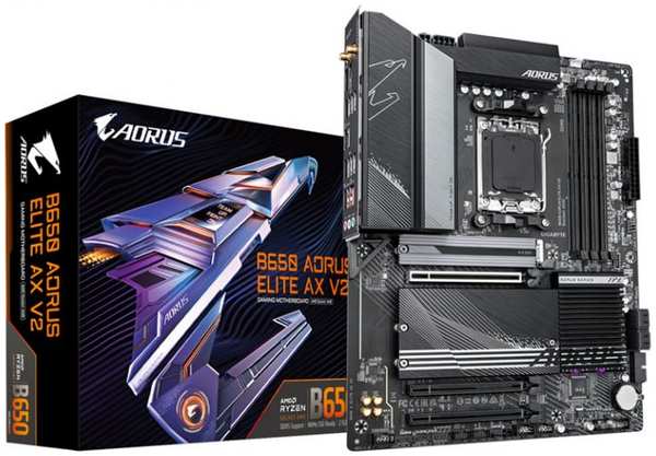 Материнская плата ATX GIGABYTE B650 AORUS ELITE AX V2 (AM5, AMD B650, 4*DDR5(8000), 4*SATA 6G RAID, 3*M.2, 3*PCIe, 2,5Glan, WiFi, BT, 4*USB 2.0, 7*USB 9698455848