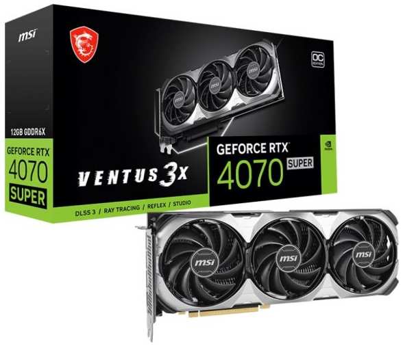 Видеокарта PCI-E MSI GeForce RTX 4070 SUPER 12G VENTUS 3X OC (RTX 4070 SUPER 12G VENTUS 3X OC) 12GB GDDR6X, 192-bit 9698459714