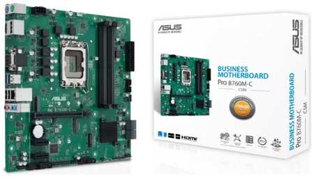 Материнская плата mATX ASUS PRO B760M-C-CSM 90MB1DX0-M0EAYC (LGA1700, B760, 4*DDR5 (6200), 4*SATA 6G RAID, 2*M.2, 3*PCIE, Glan, 2*DP, HDMI, VGA, 2*USB