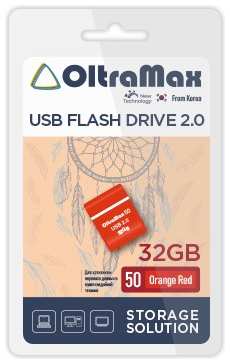 Накопитель USB 2.0 32GB OltraMax OM-32GB-50-Orange Red 50 оранжевый/красный 9698472113