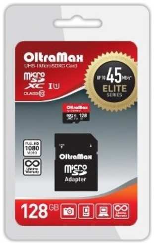 Карта памяти MicroSDXC 128GB OltraMax OM128GCSDXC10UHS-1-ElU1 Class 10 Elite UHS-I (45 Mb/s) + SD адаптер 9698472940