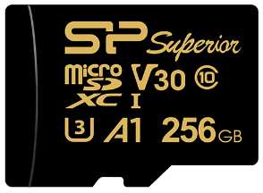 Карта памяти MicroSDXC 256GB Silicon Power Superior Golden A1 Class 10 UHS-I U3 A1 100/80 Mb/s (SD адаптер)