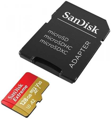 Карта памяти MicroSDXC 128GB SanDisk SDSQXAA-128G-GN6MA EXTREME Class 10, UHS-I, W90, R 190 МБ/с, адаптер на SD