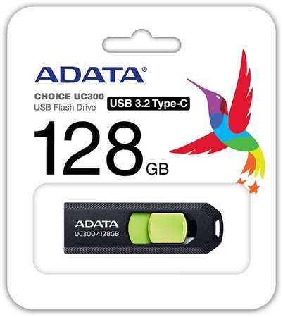 Накопитель USB 3.2 128GB ADATA UC300 Type-C, черный/зеленый 9698478965