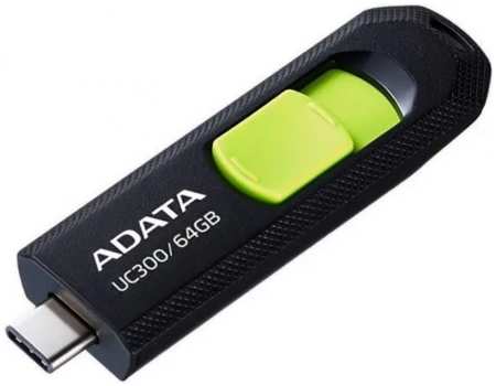 Накопитель USB 3.2 64GB ADATA UC300 Type-C, черный/зеленый 9698478976